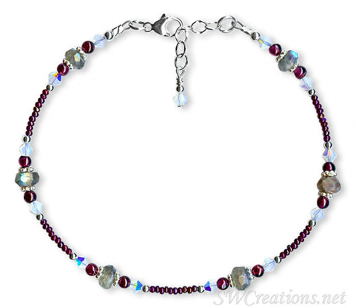 Merry Opal Garnet Labradorite Gemstone Anklet - SWCreations
