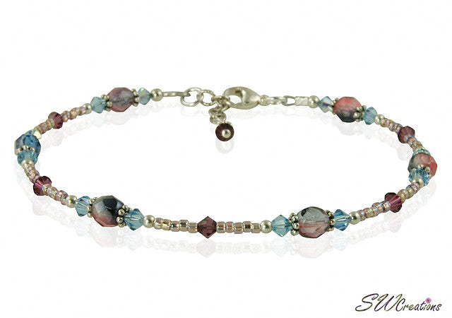 Spring Aqua Purple Crystal Beaded Anklet - SWCreations
 - 1