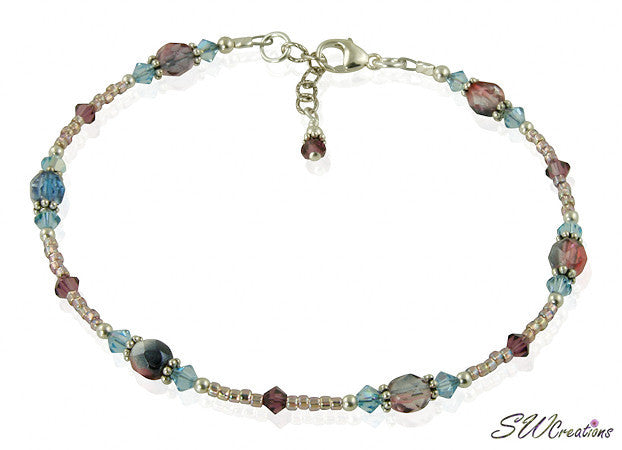 Spring Aqua Purple Crystal Beaded Anklet - SWCreations
 - 2