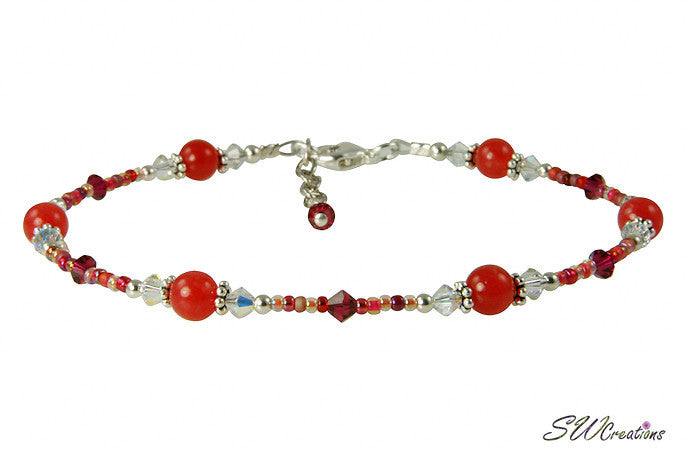Red Jade Crystal Beaded Anklet - SWCreations
