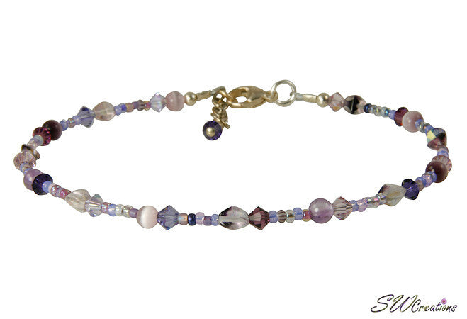 Field of Violets Purple Mix Beaded Anklet - SWCreations
