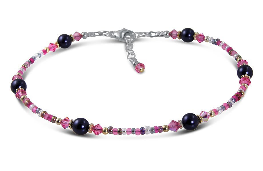 Rose Pink Blue Pearl Beaded Anklet - SWCreations
