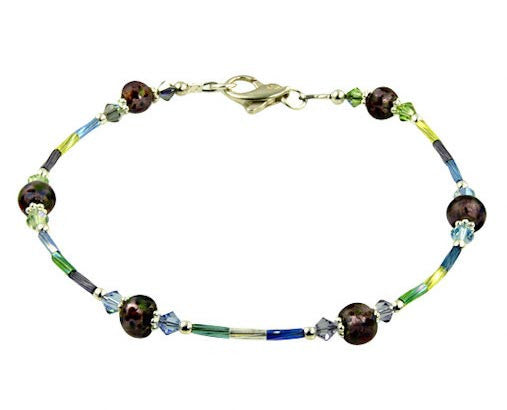 Amethyst Shimmer Twist Crystal Beaded Anklet - SWCreations
