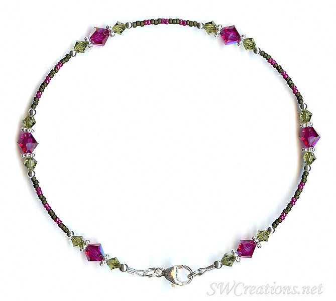 Khaki Fuchsia Persian Crystal Anklet - SWCreations
