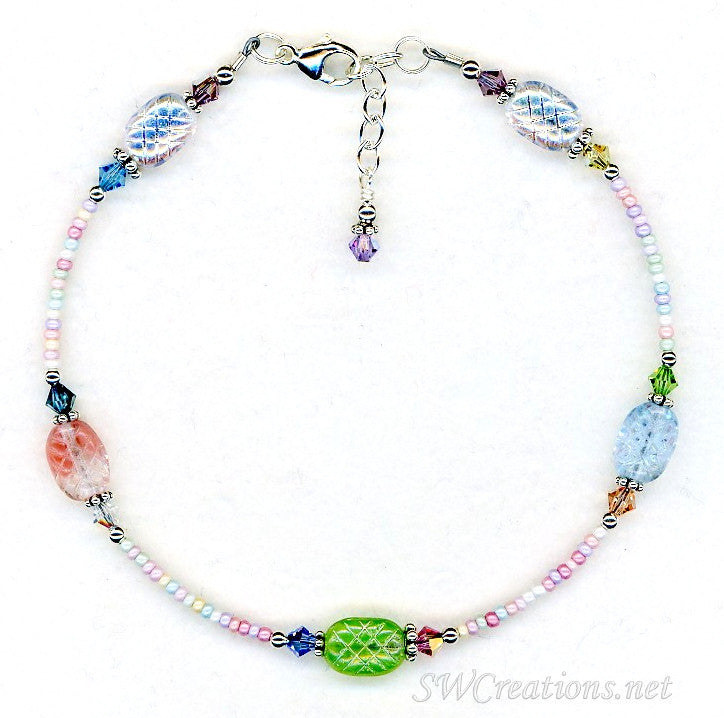 Pastel Glass Crystal Mix Beaded Anklet - SWCreations
