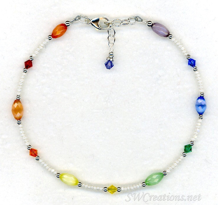 Rainbow Cats Eye Crystal Beaded Anklet - SWCreations
