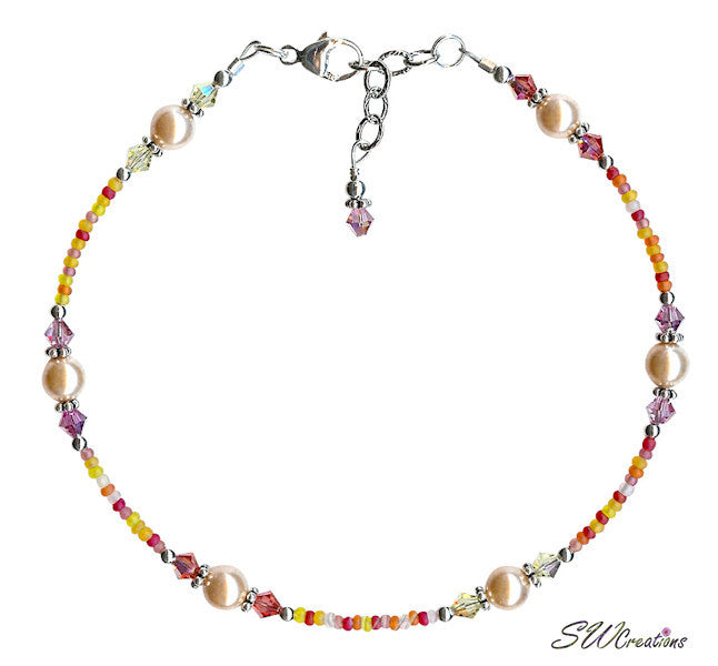 Crystal Hibiscus Pearl Beaded Anklet - SWCreations
