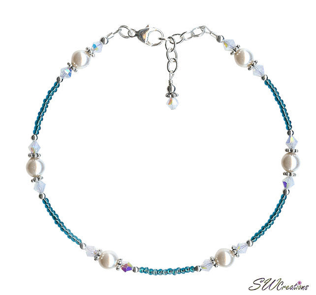 Opal Teal Pearl Bali Beaded Anklet - SWCreations
