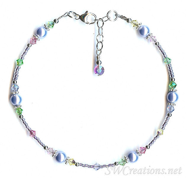 Pastel Blue Pearl Crystal Beaded Anklet - SWCreations
