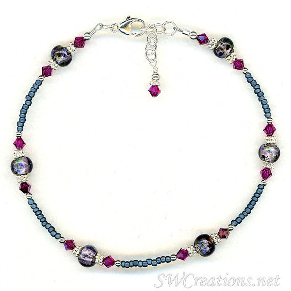 Fuchsia Amethyst Blue Beaded Anklet - SWCreations
