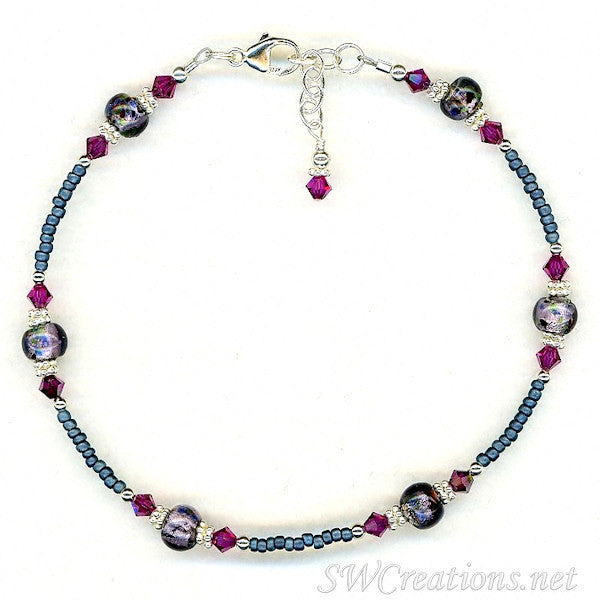 Fuchsia Amethyst Blue Beaded Anklet - SWCreations
