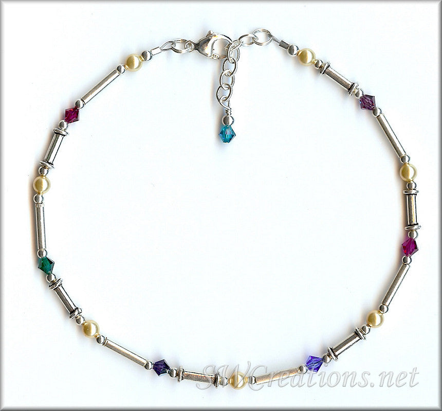 Silver Gold Pearl Crystal Anklet - SWCreations
