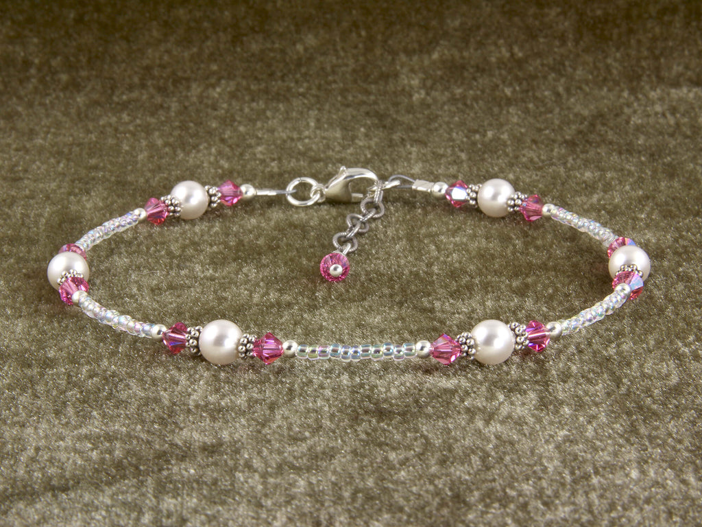 razzle dazzle pink pearl sterling anklet