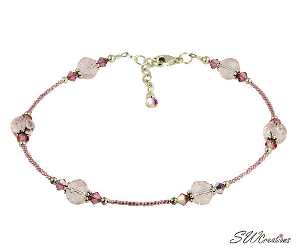 Czech Pink Rose Crystal Beaded Anklet - SWCreations
