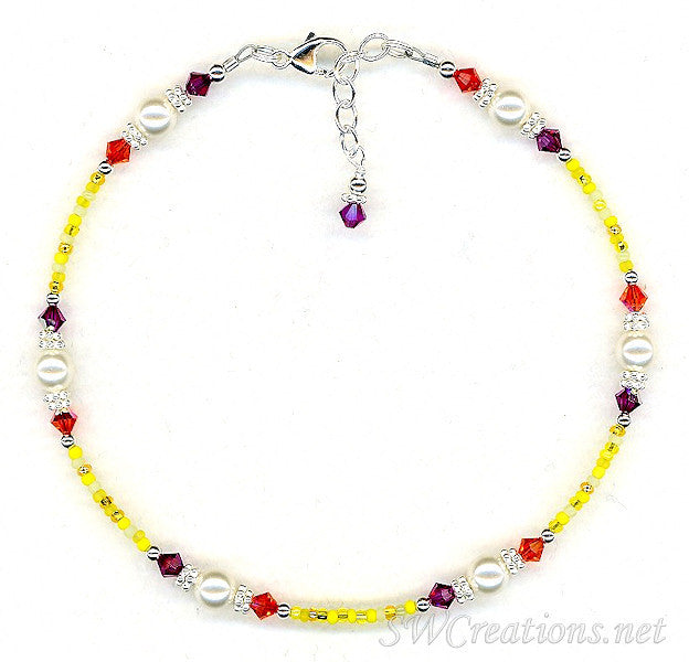 Fuchsia Sun Crystal Pearl Anklet - SWCreations
