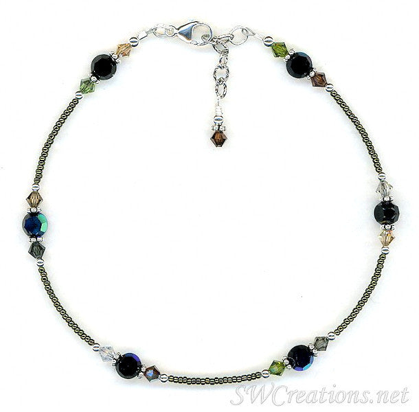 Earth Crystal Jet Beaded Anklet - SWCreations

