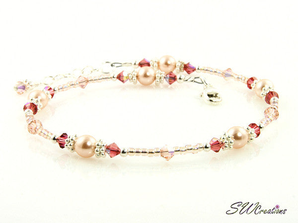 Peach Hibiscus Pearl Crystal Anklet - SWCreations

