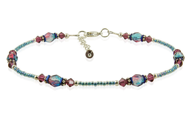 Amethyst Blue Glass Beaded Anklet - SWCreations

