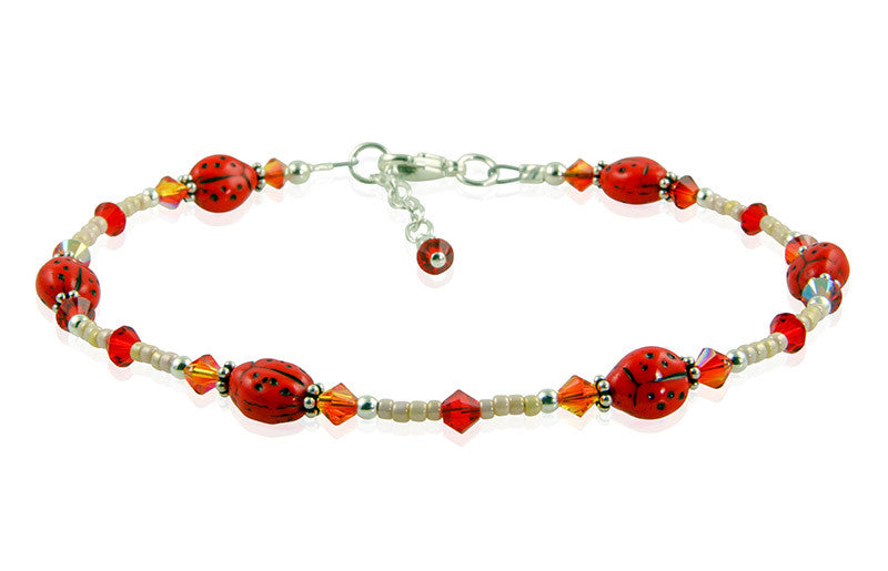 Fire Opal Ladybug Beaded Bracelet - SWCreations
