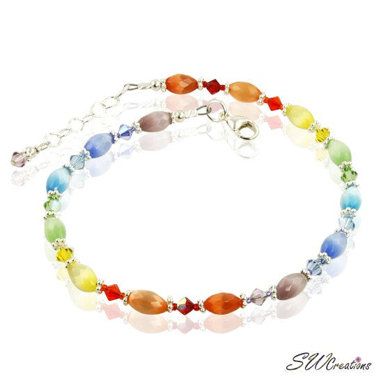 Rainbow Cats Eye Crystal Anklet - SWCreations
