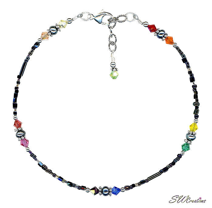 Black Rainbow Pearl Bali Beaded Anklet - SWCreations
