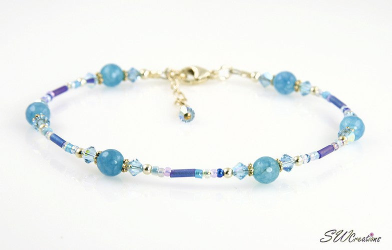 Aqua Blue Crystal Jade Beaded Anklet - SWCreations
