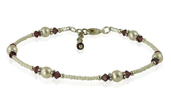 Amethyst Cream Pearl Beaded Anklet - SWCreations
 - 1