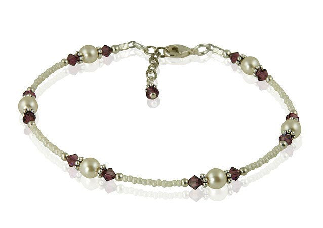 Amethyst Cream Pearl Beaded Anklet - SWCreations
 - 2