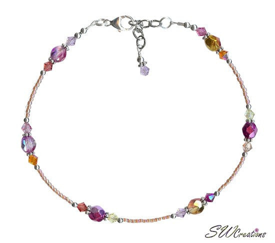 Sunset Bay Crystal Silver Beaded Anklet - SWCreations
