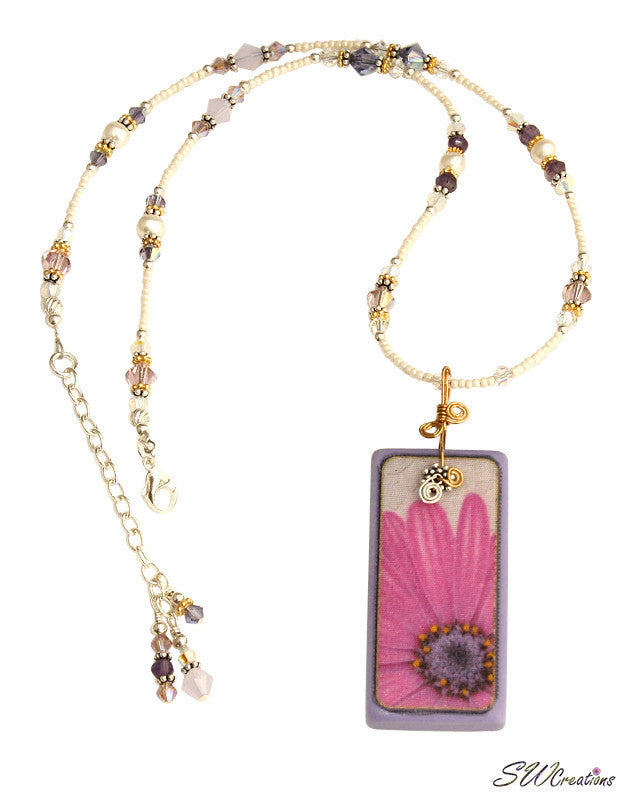 Pink Freeway Daisy Crystal Fleuri Art Domino Necklace - SWCreations
 - 1