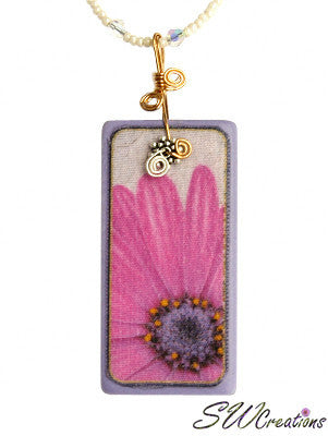 Pink Freeway Daisy Crystal Fleuri Art Domino Necklace - SWCreations
 - 2