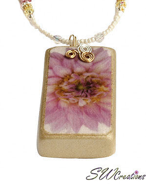 Purple Pink Yellow Dahlia Crystal Fleuri Art Domino Necklace - SWCreations
 - 2
