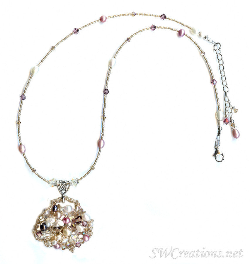 Satin Rose Topaz Pearl Crystal Bead Art Necklace - SWCreations
 - 1