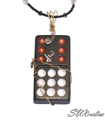Black Satin Pearl Daisy Art Domino Necklace - SWCreations
 - 2