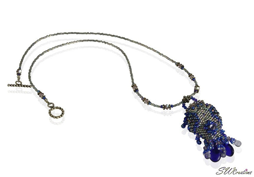 Kai Blue Beaded Fish Bead Art Necklace - SWCreations
 - 1