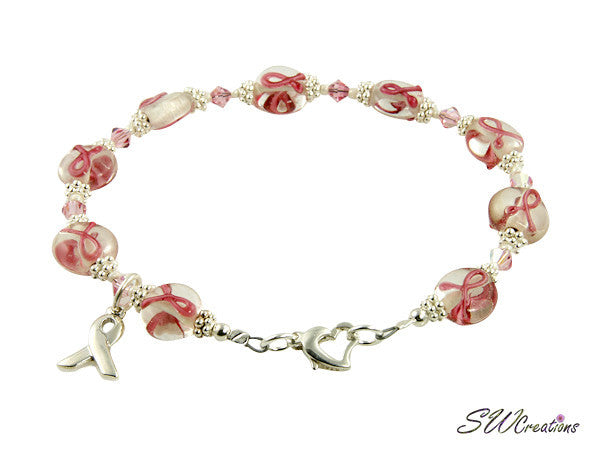 Light Rose Lampwork Bali Breast Cancer Beaded Bracelets - SWCreations
