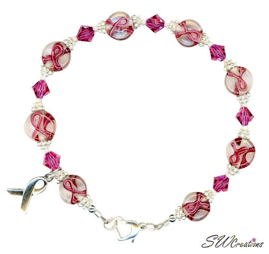 Rose Crystal Lampwork Bali Breast Cancer Beaded Bracelets - SWCreations
