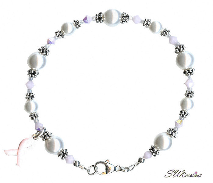 Rosaline Pearl Crystal Breast Cancer Bracelet - SWCreations
