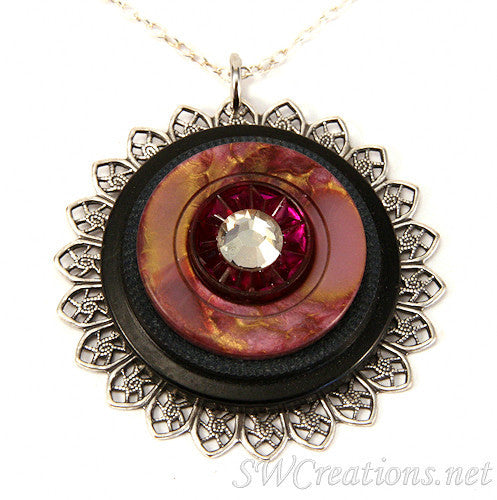 Jet Amethyst Gold New Button Pendant Necklace - SWCreations
