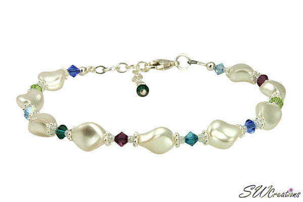 Twist White Pearl Generation Birthstone Crystal Beaded Bracelet - SWCreations
