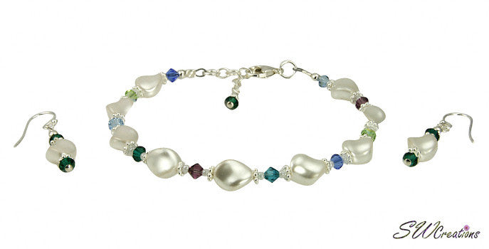White Pearl Twist Crystal Beaded Bracelet Set - SWCreations
