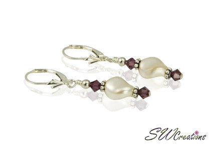 Cream Pearl Twist Generation Birthstone Crystal Earrings - SWCreations

