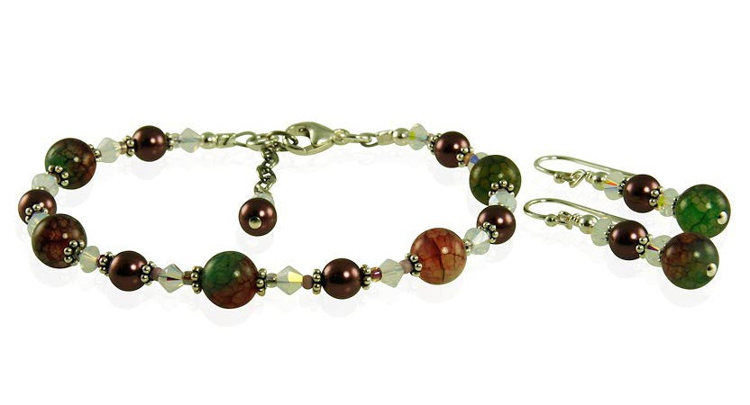 Peacock Fire Agate Crystal Bracelet Set - SWCreations
