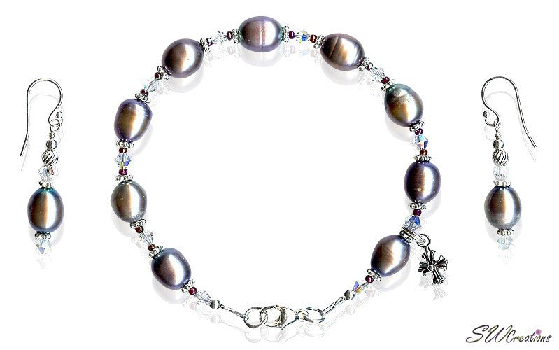Peacock Pearl Crystal Ruby Cross Beaded Bracelets Set - SWCreations
