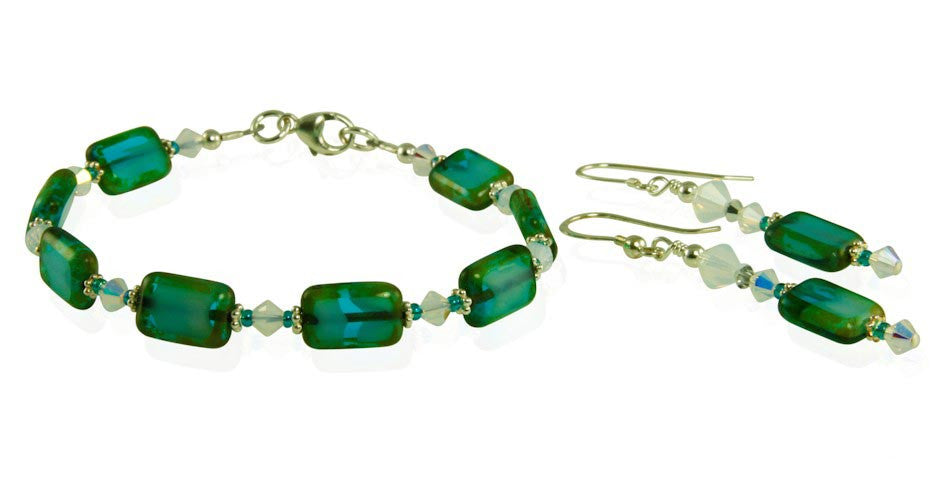 Opal Teal Green Czech Window Bracelet Set - SWCreations
 - 1