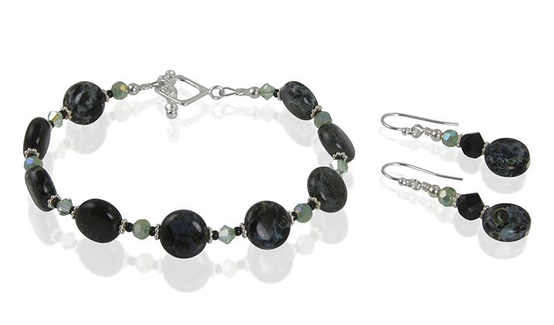 Cosmic Black Green Blue Glass Bracelet Set - SWCreations
