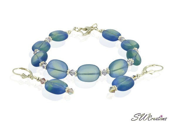 Lavender Blue Window Glass Beaded Bracelet Set - SWCreations
