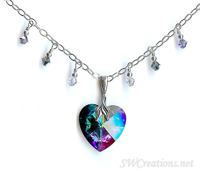 Peacock Heart Crystal Charm Pendant Necklace - SWCreations
