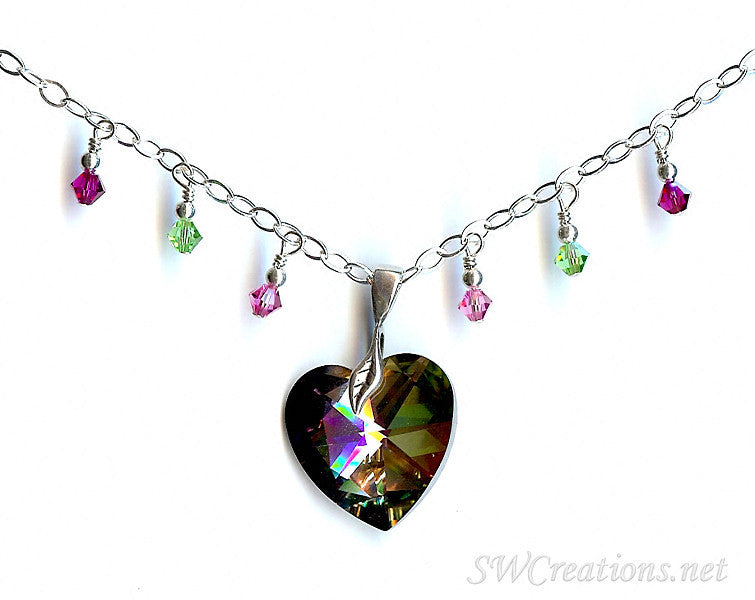 Sunset Heart Crystal Charm Pendant Necklace - SWCreations
