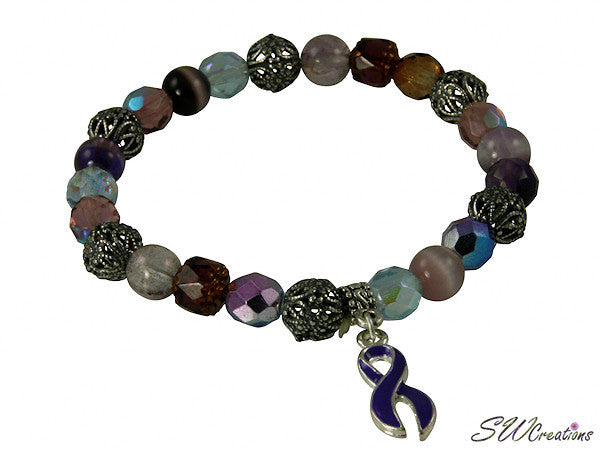 Purple Fancy Glass Mix Awareness Beaded Bracelets - SWCreations
